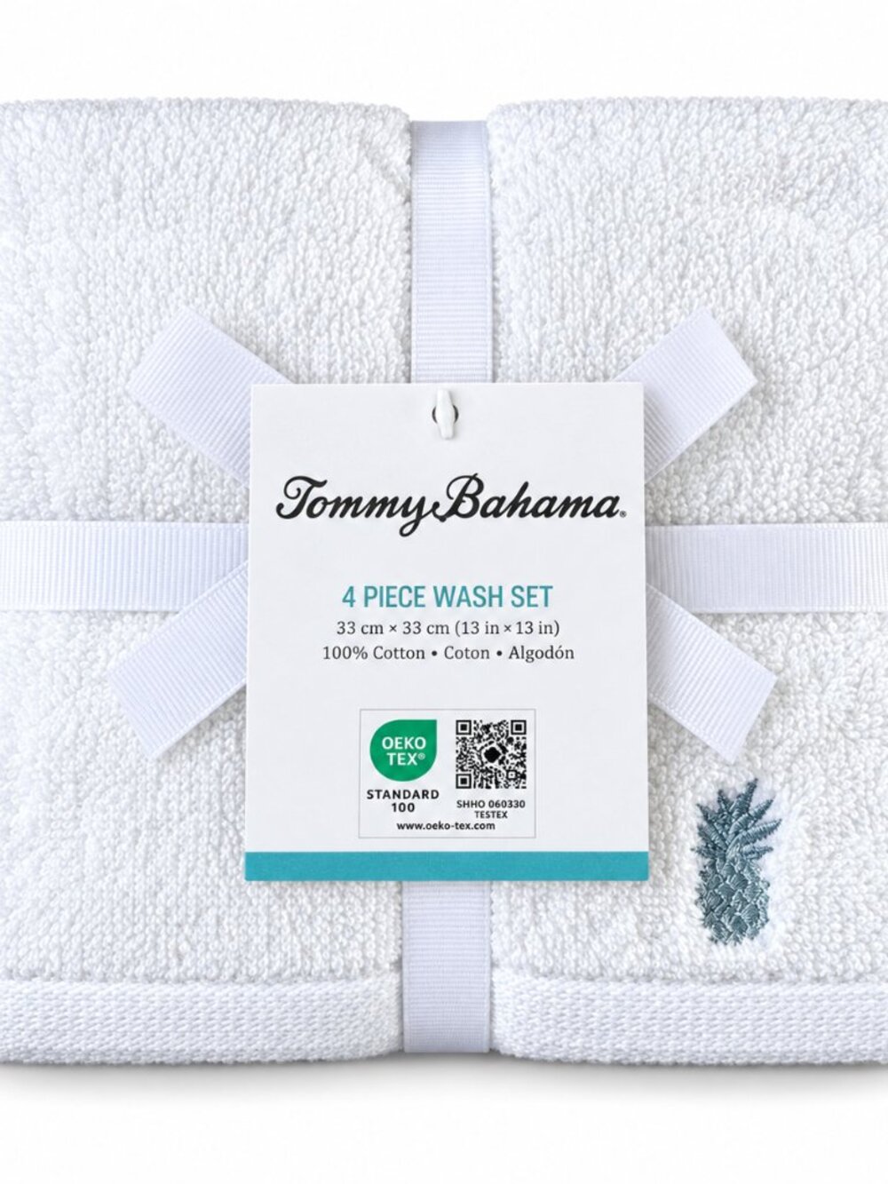 Tommy Bahama White Embroidered Blue Pineapple Washcloths Facecloths Set of 4